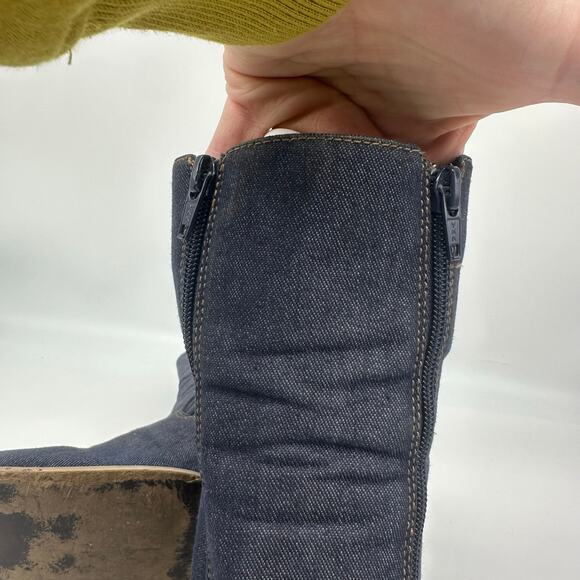 Denim Blue Square Toe Chunky Zipper Booties Womens 6 Y2K Retro - Picture 7 of 15